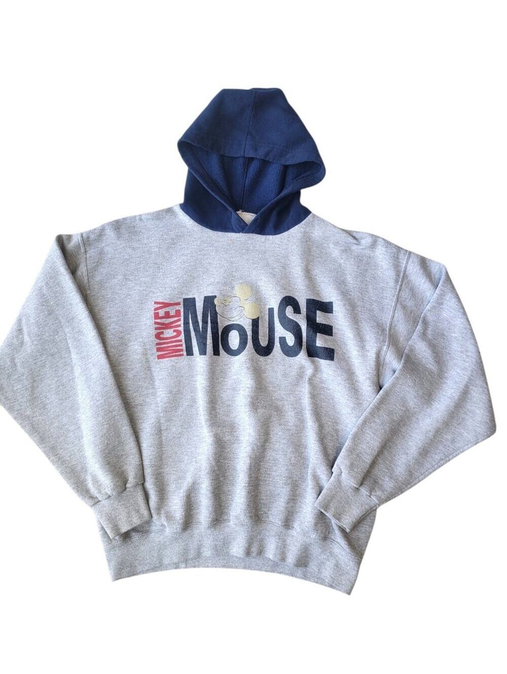 Vintage 90s Disney Mickey Mouse Hoodie Sweatshirt Spell Out Large